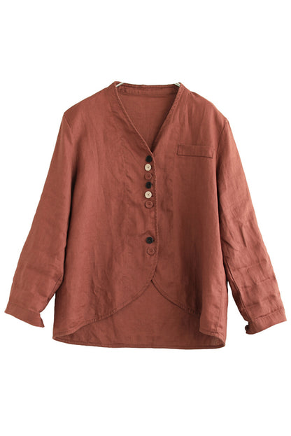 - Color Cotton Linen Short Coat Long Sleeve Cardigan