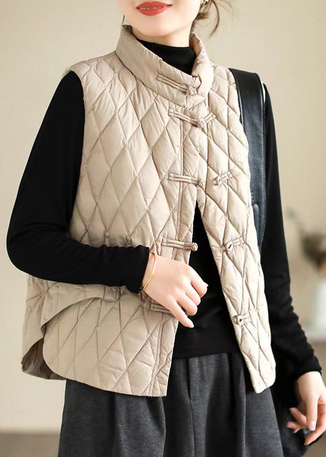 Coffee Oriental Button Fine Cotton Filled Vest Sleeveless