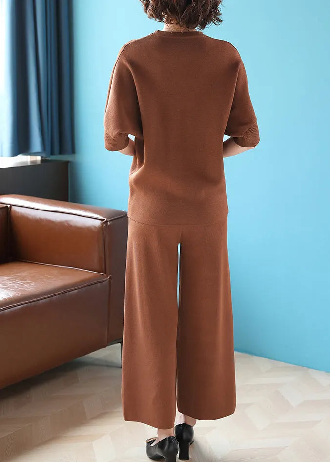 Boutique Camel O Neck Knit Two Pieces Set Spring