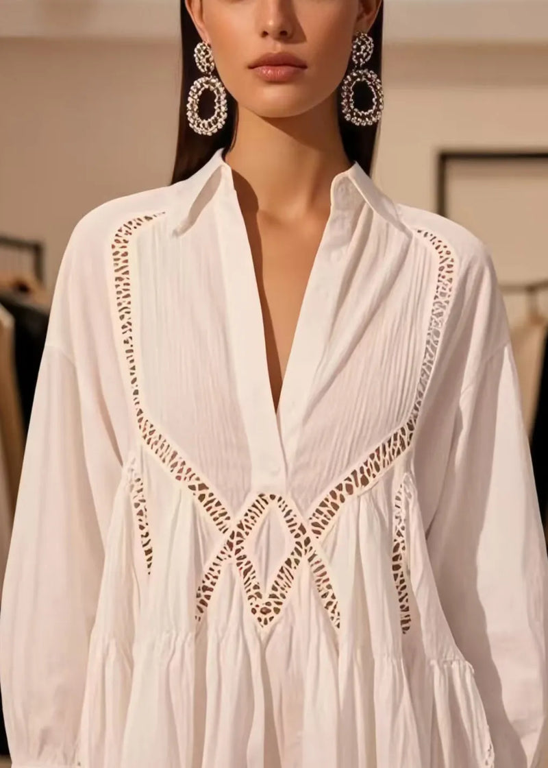 Diy White Hollow Out Low High Design Cotton Day Dress Spring