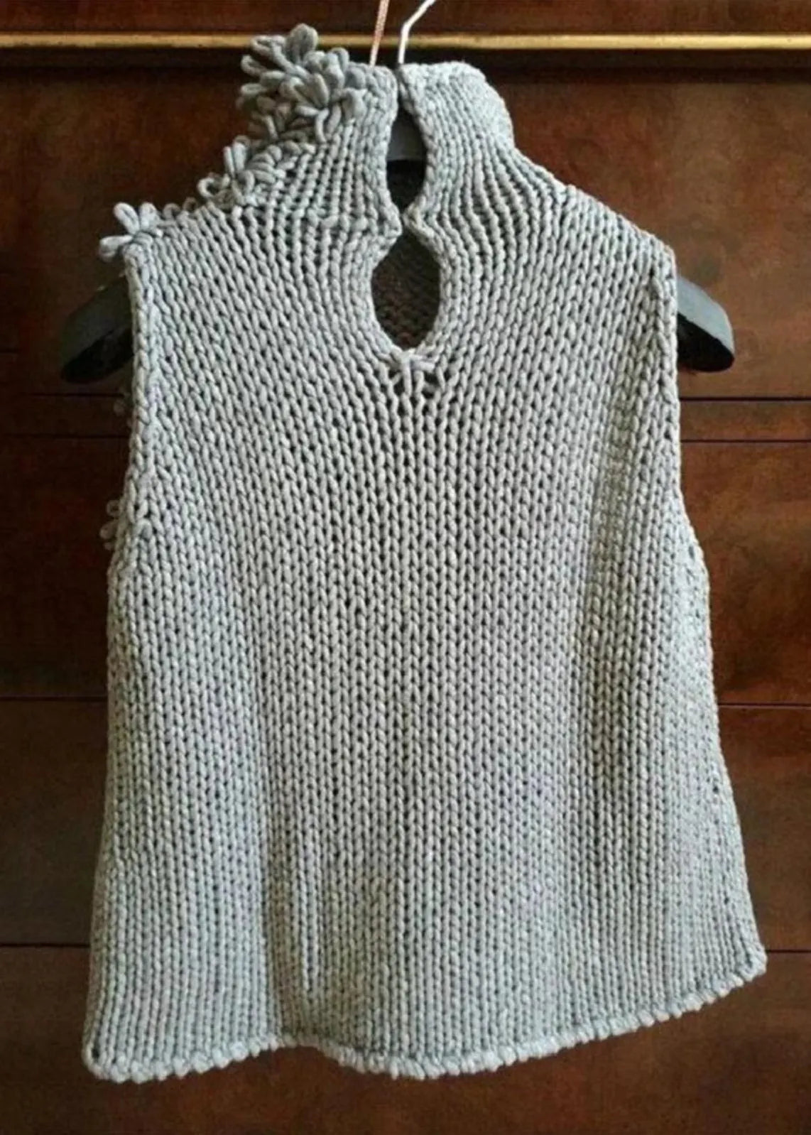 Style Grey Hign Neck Knit Vest Sleeveless