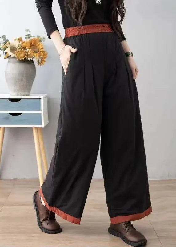 Orange Pockets Thick Warm Fine Cotton Filled Pants Winter