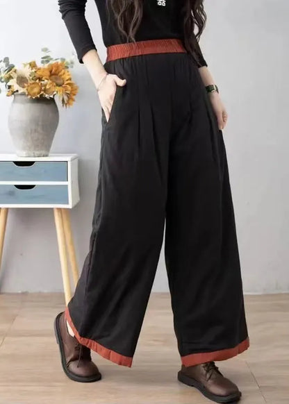 Orange Pockets Thick Warm Fine Cotton Filled Pants Winter