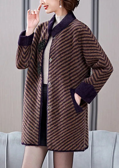 Boutique Coffee Triped Striped Mink Velvet Coats Spring