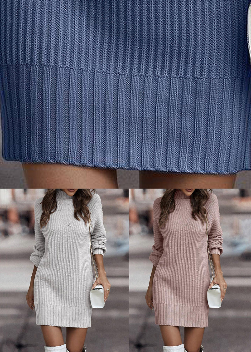 Grey Turtleneck Knit Mid Dress Fall