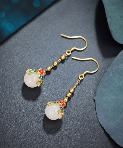 Sterling Silver Overgild Jade Enamel Drop Earrings