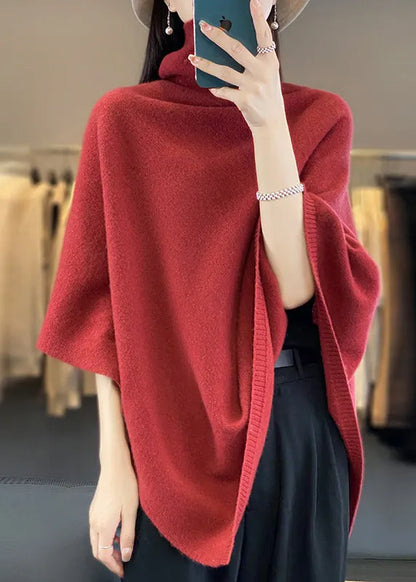 Loose Khaki Turtleneck Woolen Cape Sweaters Spring