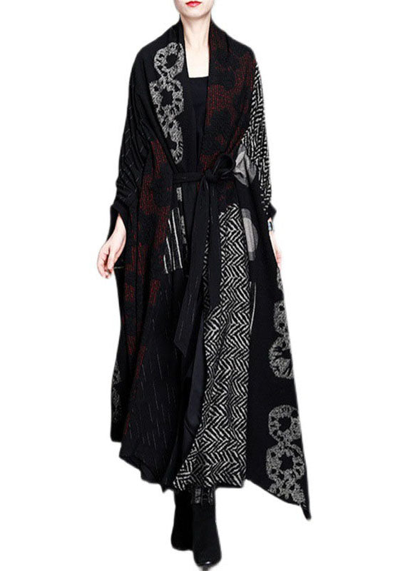Fitted Retro Print Patchwork Asymmetrical Design Fall Cardigan