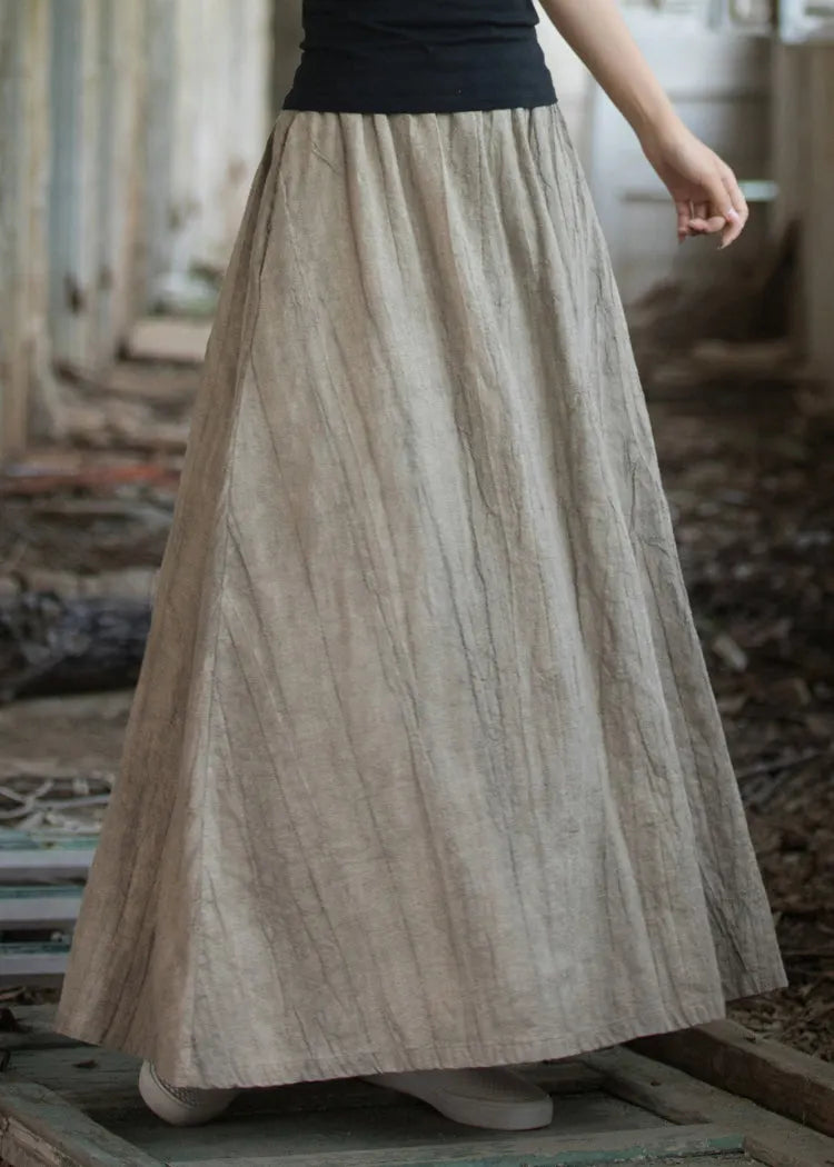 Tea Brown Tie Dye Elastic Waist Exra Large Hem Linen Skirts Summer