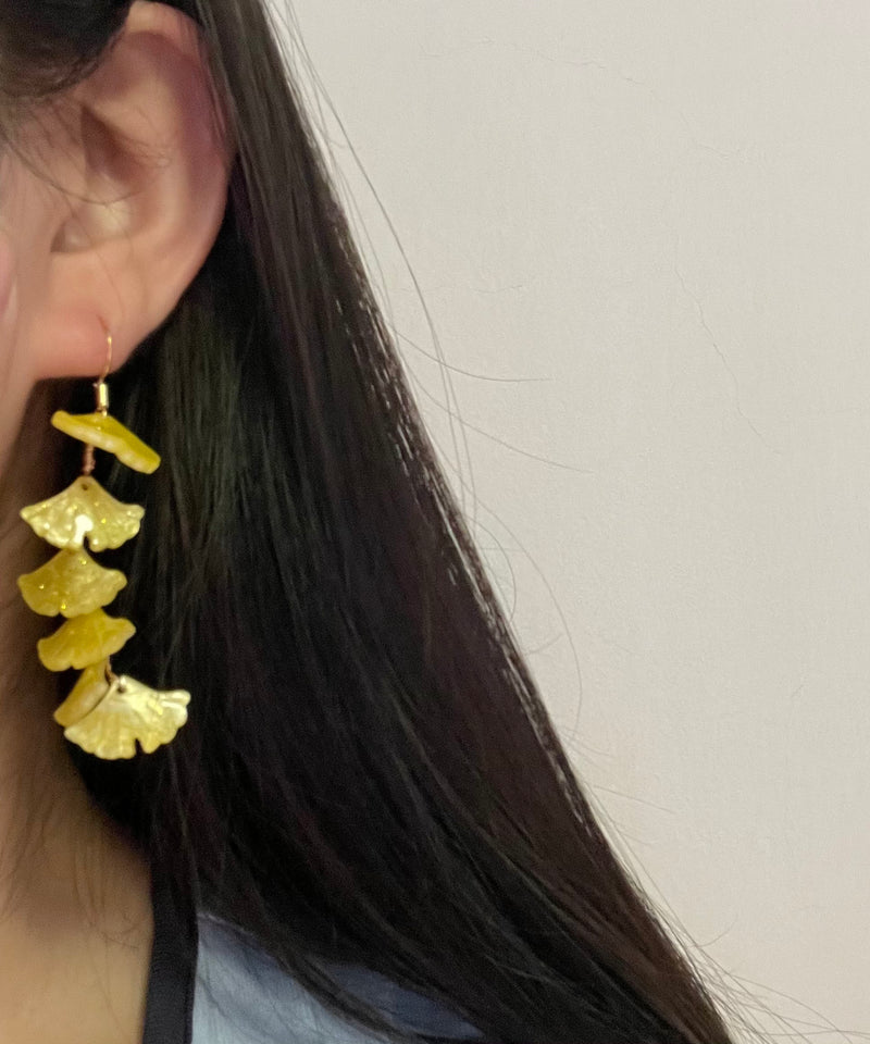 Diy Yellow Overgild Tassel Ginkgo Leaf Drop Earrings