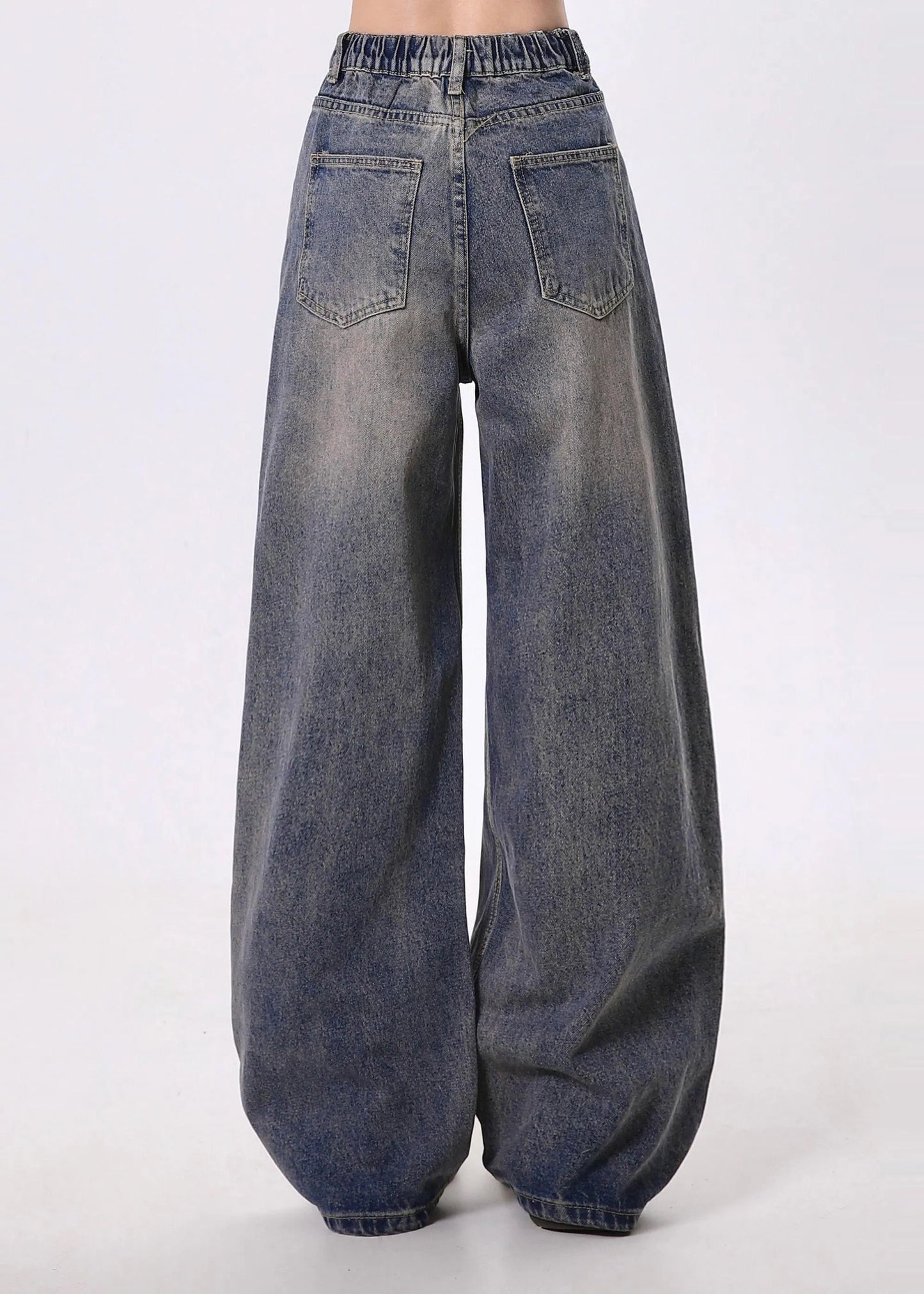 Blue Embroidered Denim Straight Pants Spring