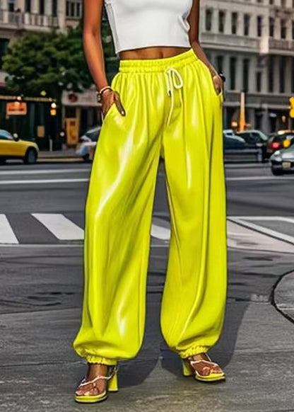 Fluorescent Green Elastic Waist Harem Pants