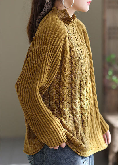 Yellow Turtle Neck Warm Knit Sweaters Winter