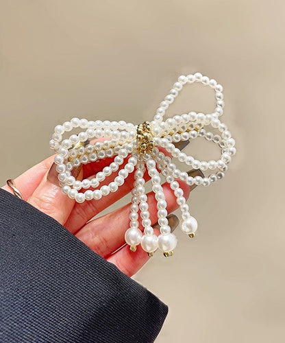 Modern White Crystal Pearl Bow Hairpin