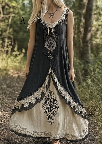 National Style Patchwork Vacation Long Dress Summer