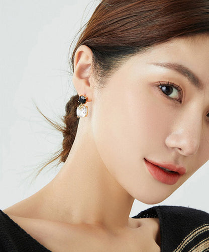 Black Sterling Silver Asymmetric Zircon Crystal Drop Earrings