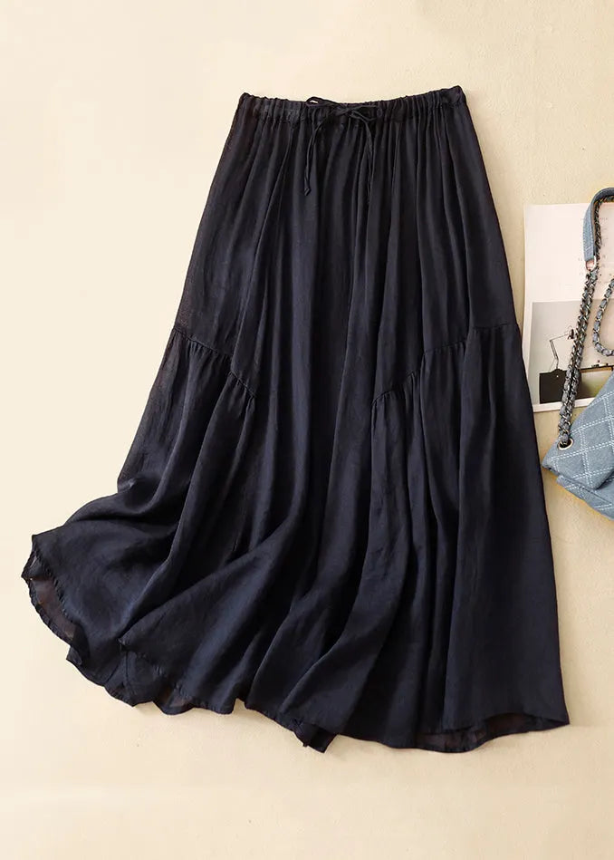 Loose Green Wrinkled Elastic Waist Linen Skirts Summer