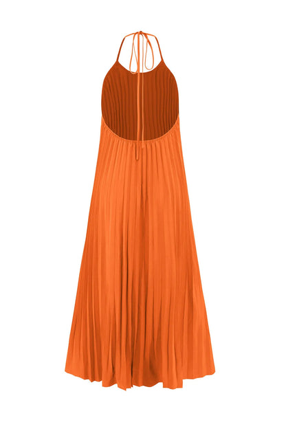 Halter Neck Pleated A-line Dress