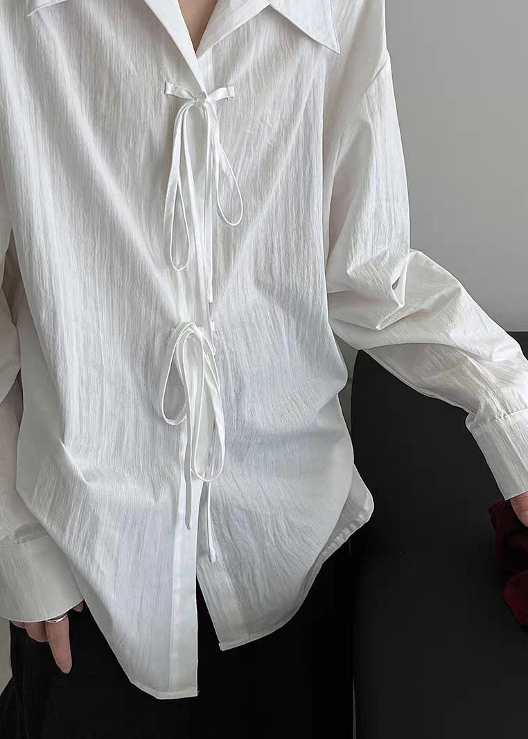 Brief White Tie Lace Shirt Lantern Sleeve