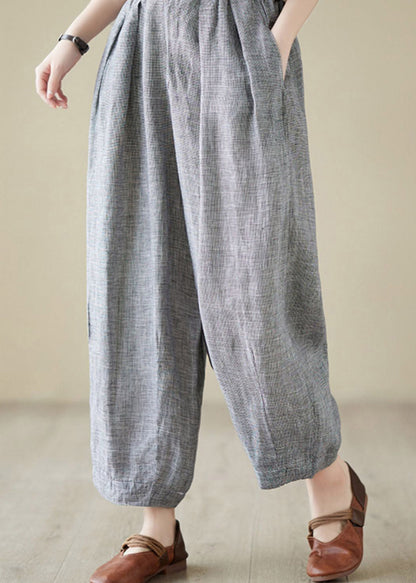 Light Grey Elastic Waist Linen Lantern Pants Summer