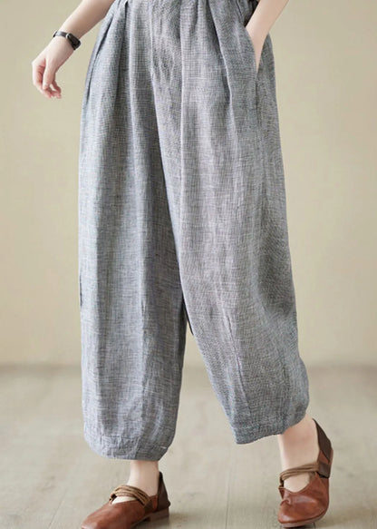 Light Grey Elastic Waist Linen Lantern Pants Summer