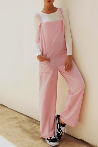 Make Old Patchwork Square Collar Loose Jumpsuits(5 Colors)