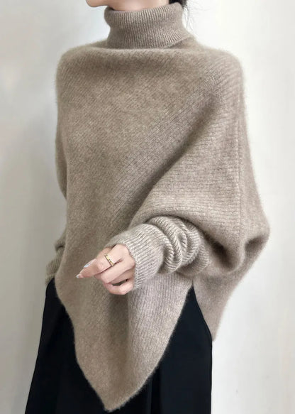 Original Light Camel Turtleneck Cozy Woolen Sweater Tops Batwing Sleeve