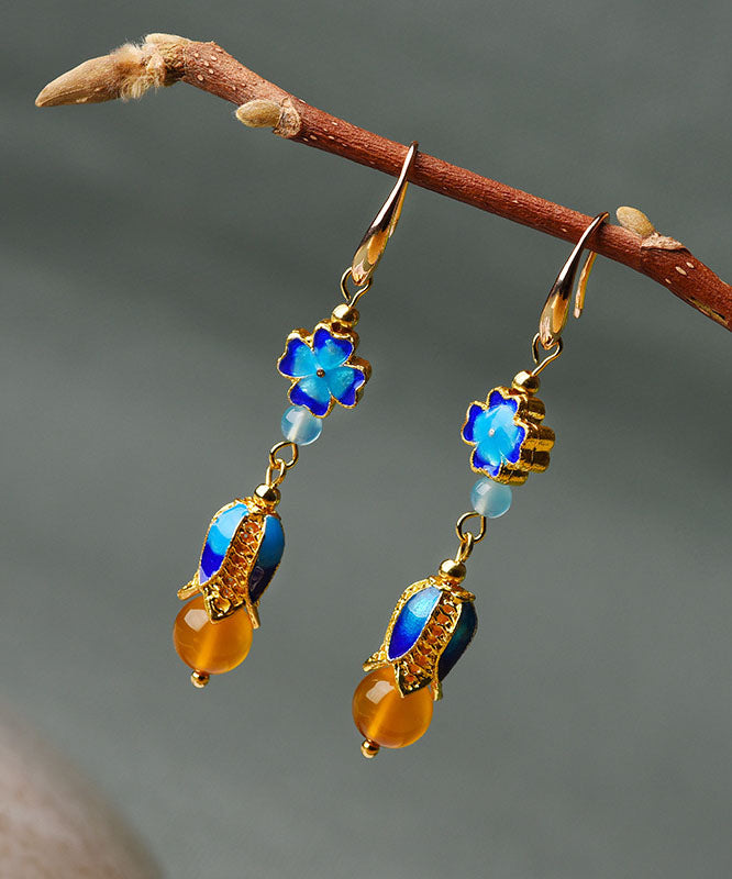 Blue Metal Agate 14k Gold Original Design Drop Earrings