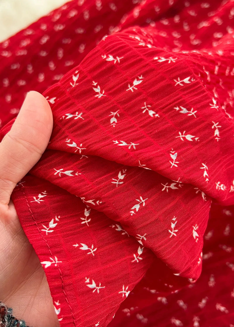 Red Cinched Print Cotton Spaghetti Strap Dress Dress Summer