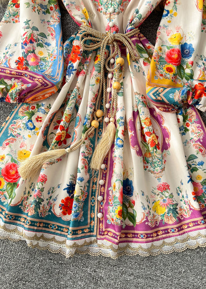 Tie Waist Print Chiffon Tea Dress Spring