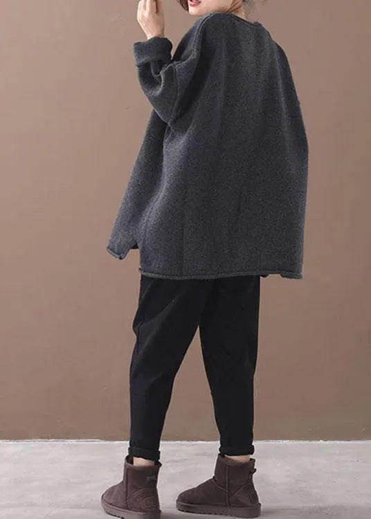 Grey V Neck Fall Knit Top