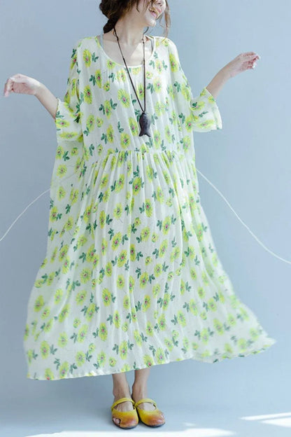 Green a Little Flower Holiday Summer Dresses Clothing Q