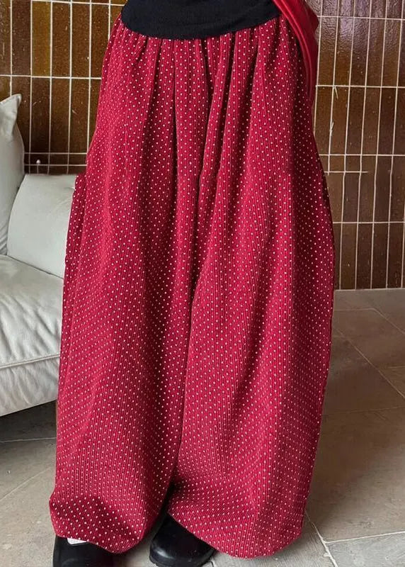 Red Dot Pockets High Waist Corduroy Wide Leg Pants Spring