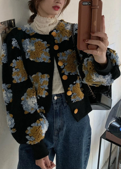 Handmade Black Embroidered Faux Fur Jacket Spring