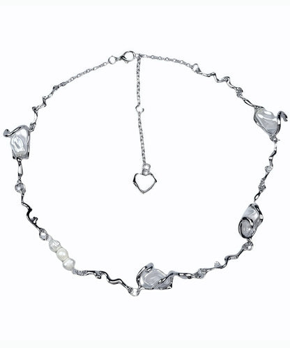 Silvery Asymmetrical Design Pearl Metal Choker