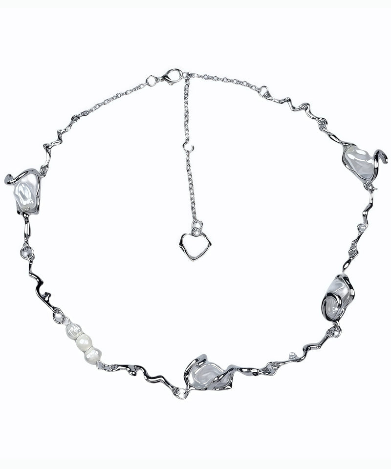 Silvery Asymmetrical Design Pearl Metal Choker