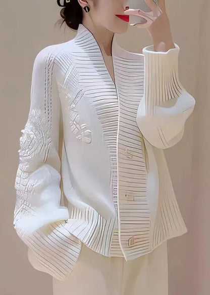 Italian White V Neck Button Knit Cardigans Fall