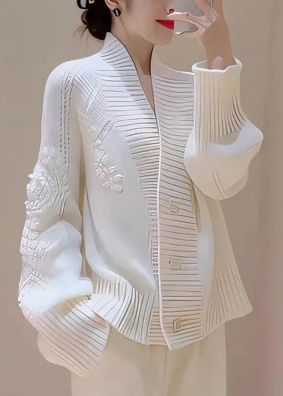 Italian White V Neck Button Knit Cardigans Fall
