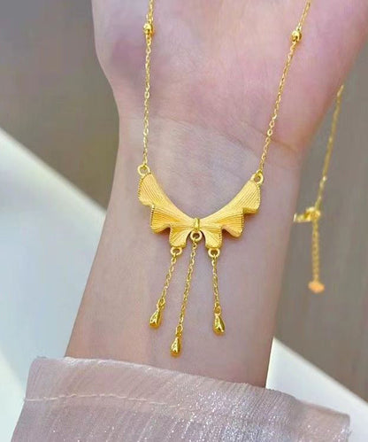 Gold Sterling Silver Overgild Bow Tassel Pendant Necklace