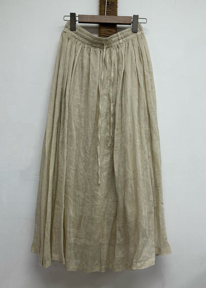 Leisure Khaki Elastic Waist Linen Long Skirt for Summer