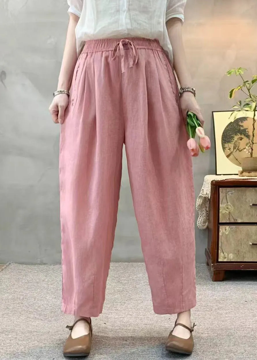 Simple White Oversized Elastic Waist Linen Harem Pants Summer