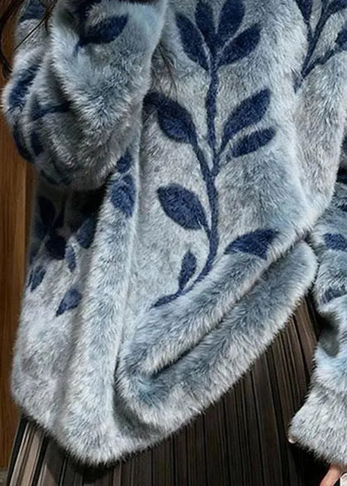 Jacquard Blue O-neck Cozy Mink Hair Knitted Sweater Spring