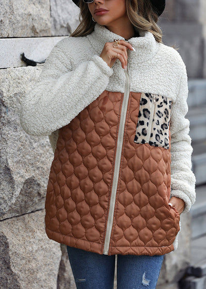 New Coffee Peter Pan Collar Patchwork Faux Fur Jackets Fall