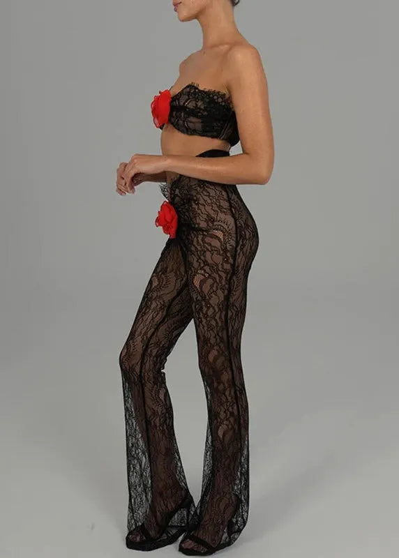 New Black Tight Lace Strapless Jumpsuit