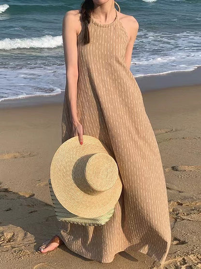 Loose Tie Open Back Striped Tank Dress