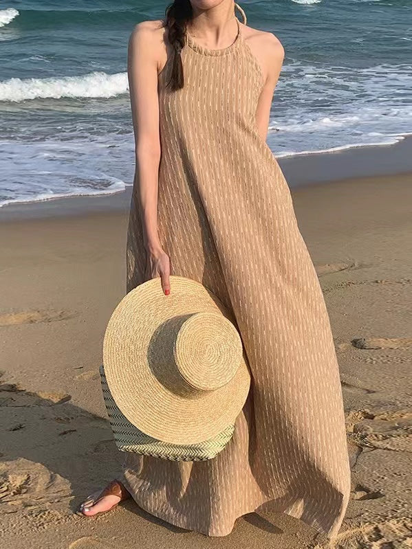Loose Tie Open Back Striped Tank Dress