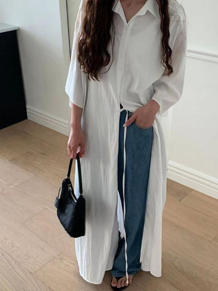 White Lapel Short Sleeve Shirt Dress