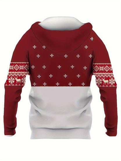 Hoodie with Christmas Print Polyester Merry Christmas Reindeer Design