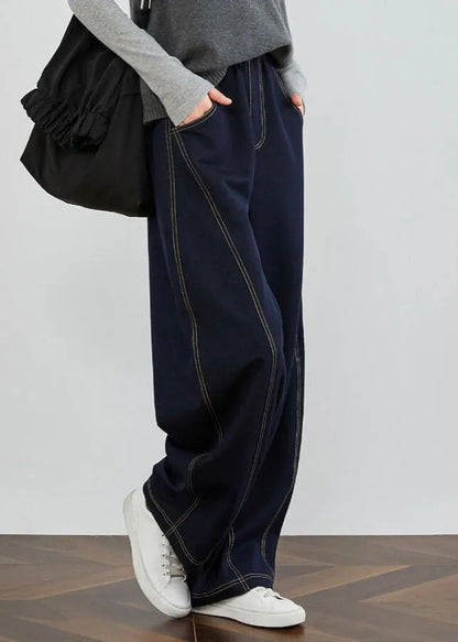 Blue Pockets Patchwork Denim Pants Spring