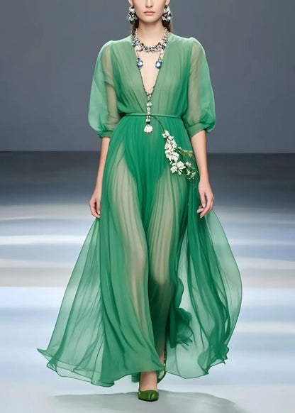 Art Tea Green Exra Large Hem Draping Chiffon Tunic Dress Summer